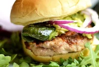 Grilled Sausage Burgers with Roasted Poblano Peppers