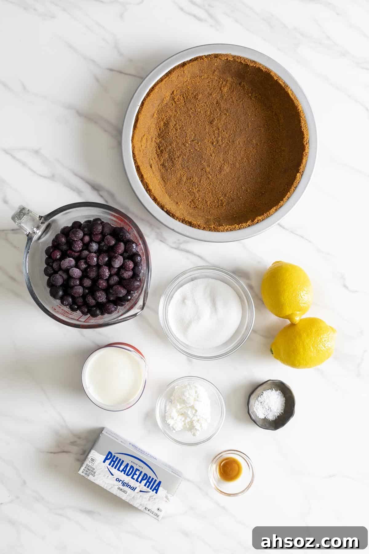 Ingredients for blueberry cream cheese pie.