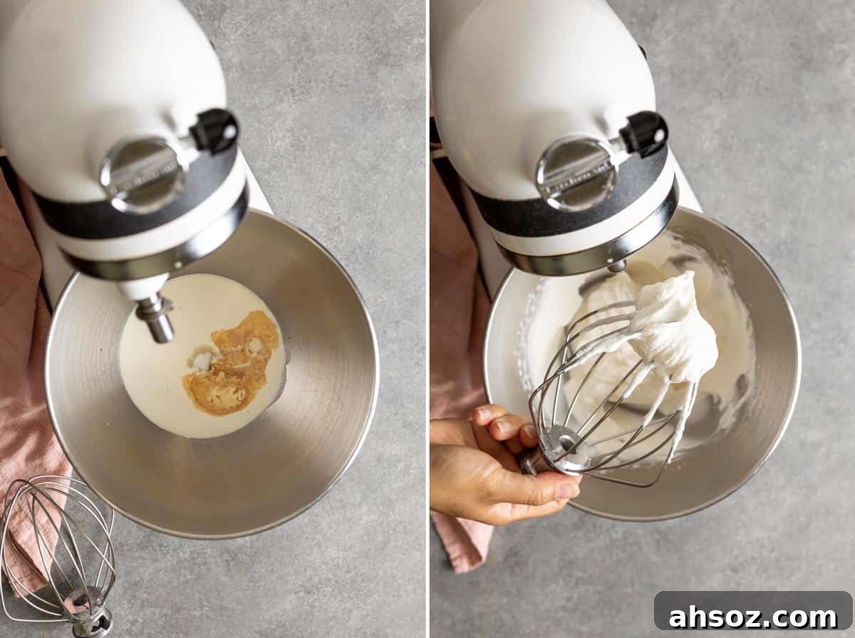 Making whipped cream in a stand mixer.