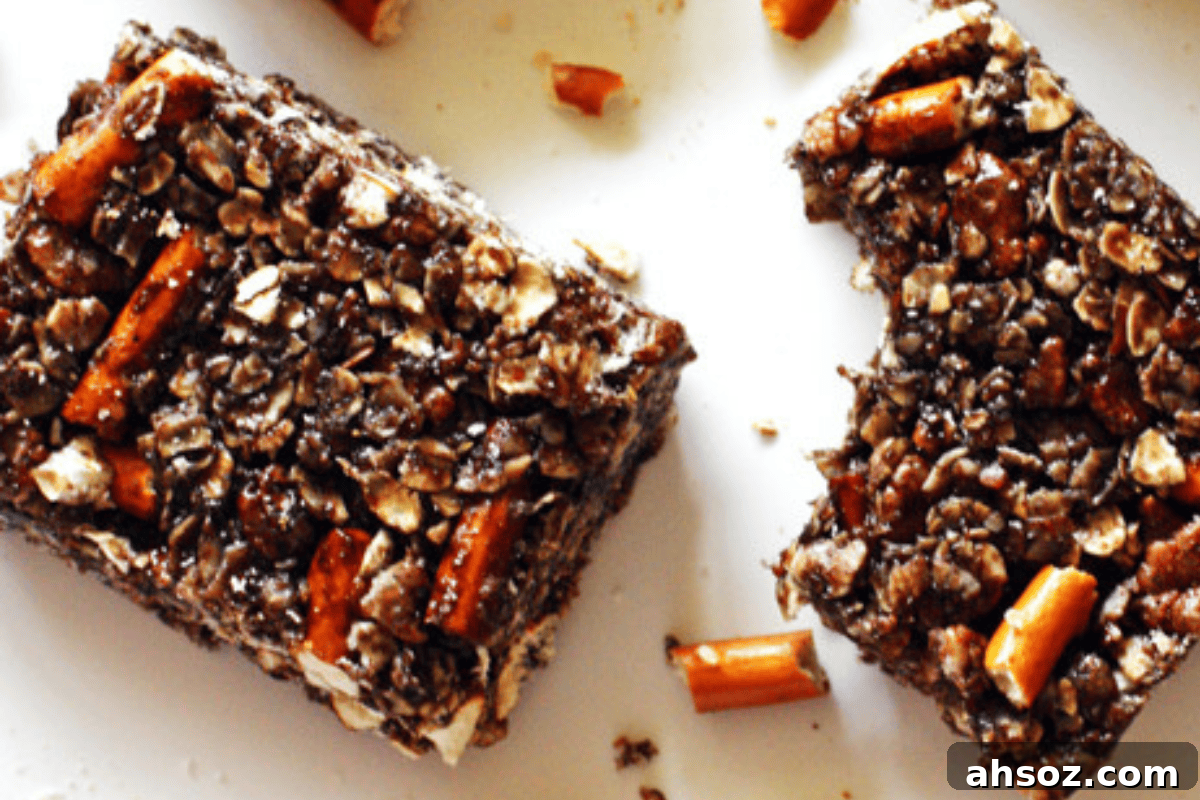 Dark chocolate pretzel granola bars for school snacks