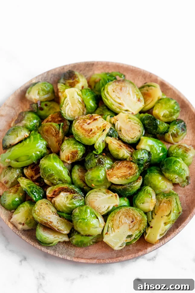 Photo of a plate of sauteed Brussels sprouts