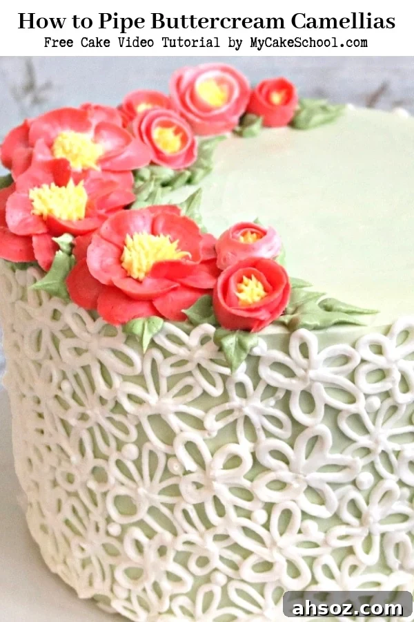 Buttercream Camellia Flower Piping- A free cake video tutorial by MyCakeSchool.com