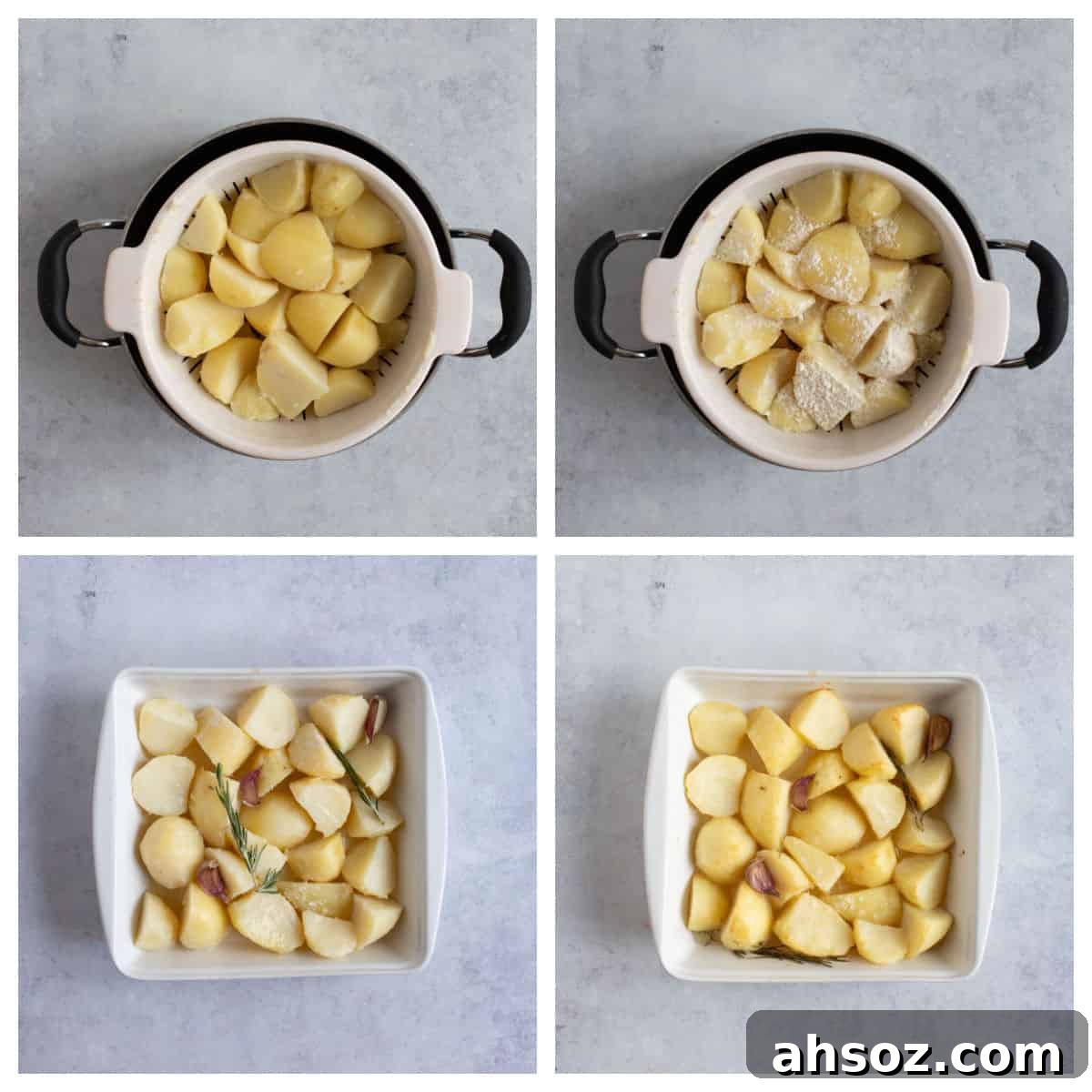 Potatoes in a baking dish.