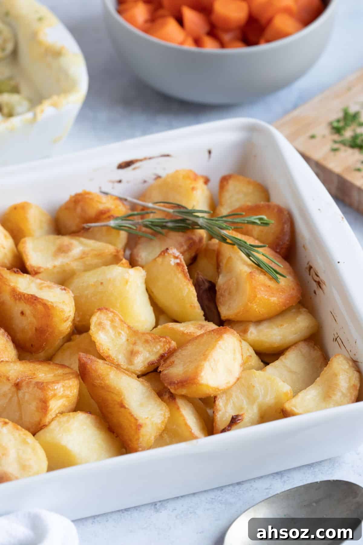 Duck fat roasted potatoes with rosemary.