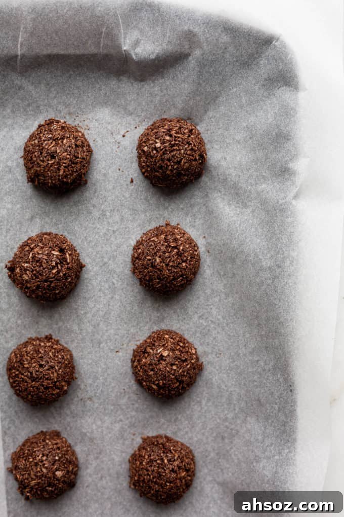 chocolate coconut macaroons on a baking sheet