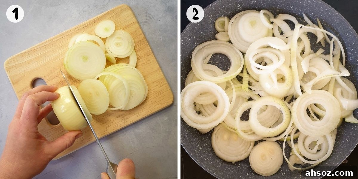 Thickly slice onions