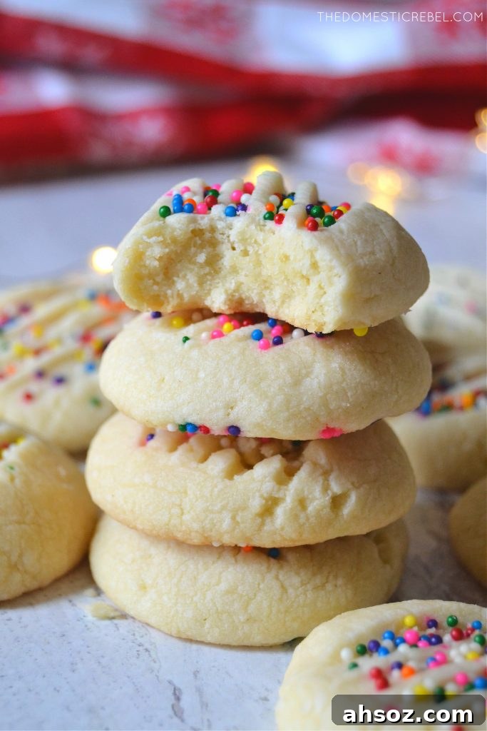 Buttery Whipped Shortbread Cookies That Melt in Your Mouth 4 Stack of four buttery whipped shortbread cookies