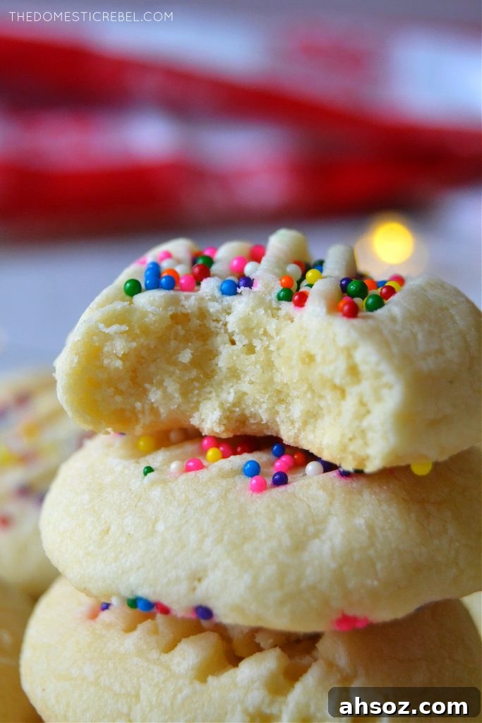 Buttery Whipped Shortbread Cookies That Melt in Your Mouth 8 Closeup of a stack of whipped shortbread
