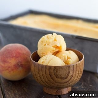 Homemade Peach Sorbet Recipe 2 Peach sorbet in a bowl.