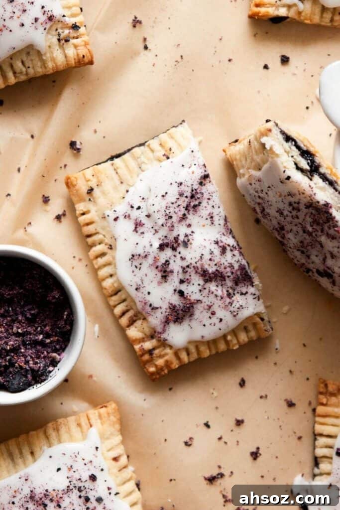 Homemade vegan blueberry pop tart cut in half