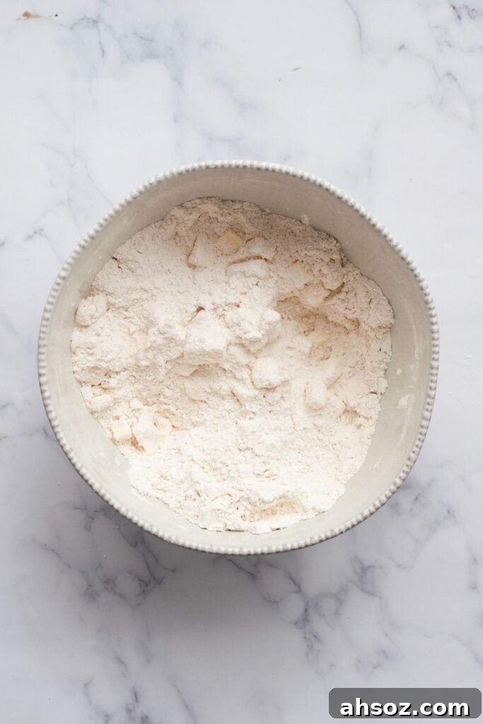 butter and flour in bowl before combining to make dough