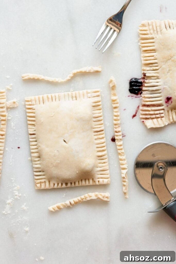 cutting extra dough off and crimping edges of homemade pop tarts