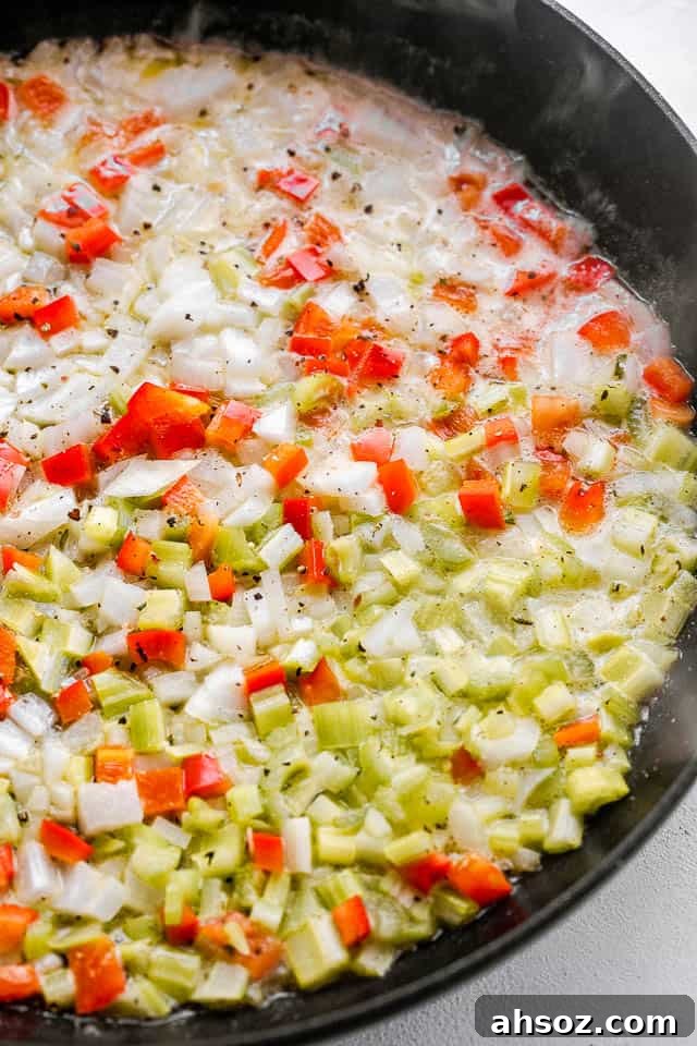 frying diced red peppers and diced celery in butter
