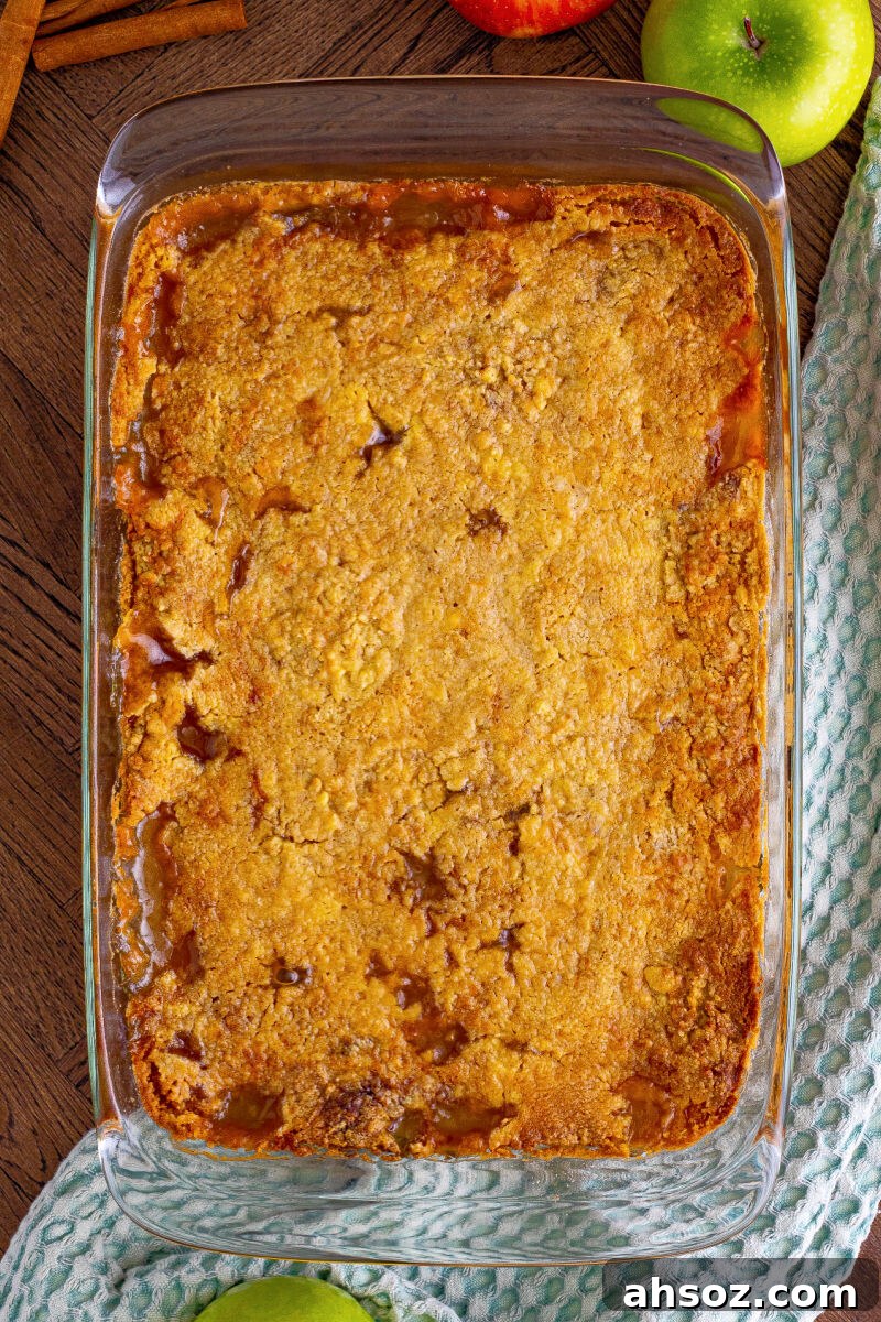 caramel apple dump cake in the baking dish after cooking