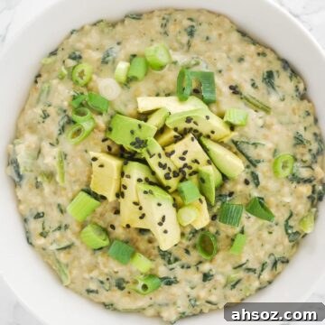 Miso breakfast oats with kale and avocado.