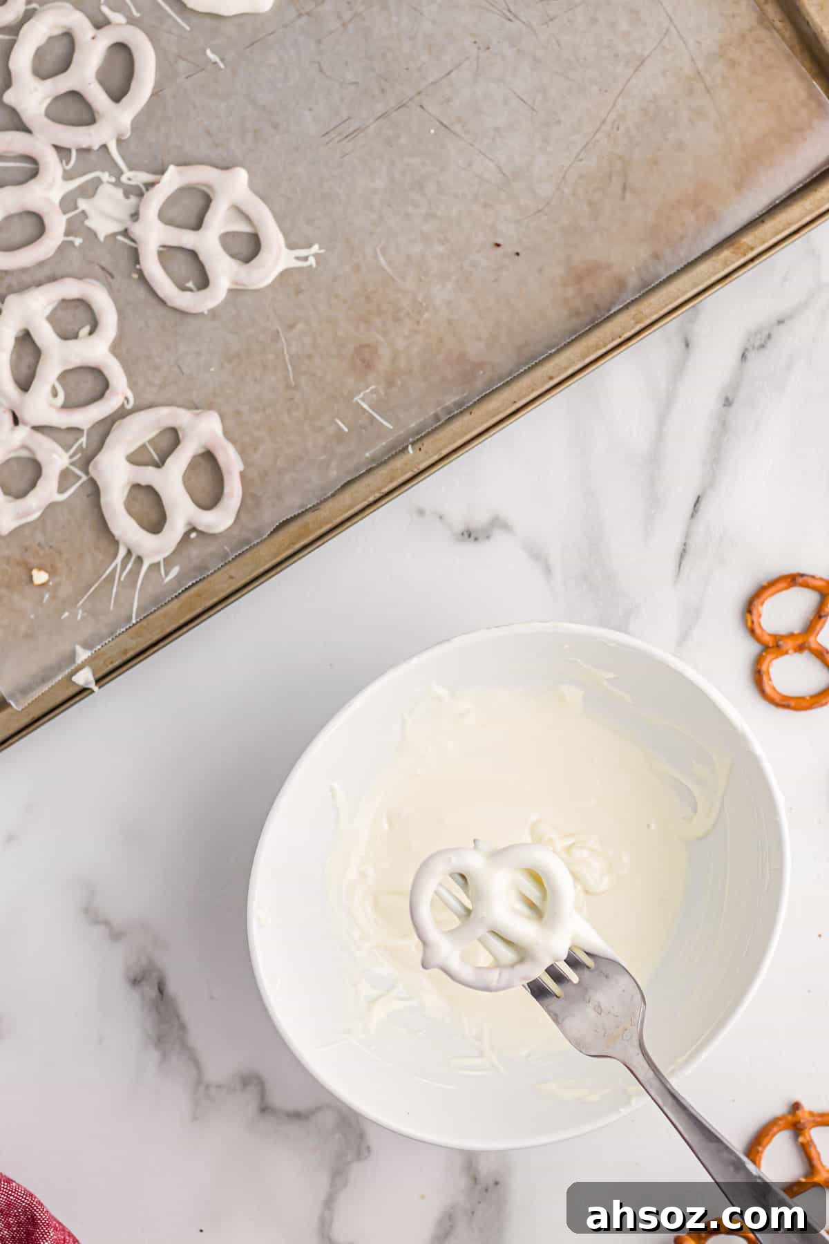 white chocolate dipped pretzel