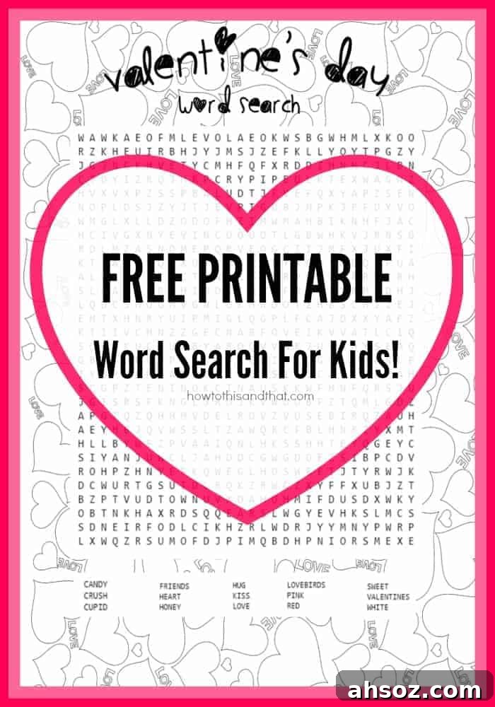 free printable Valentine's Day word search for kids