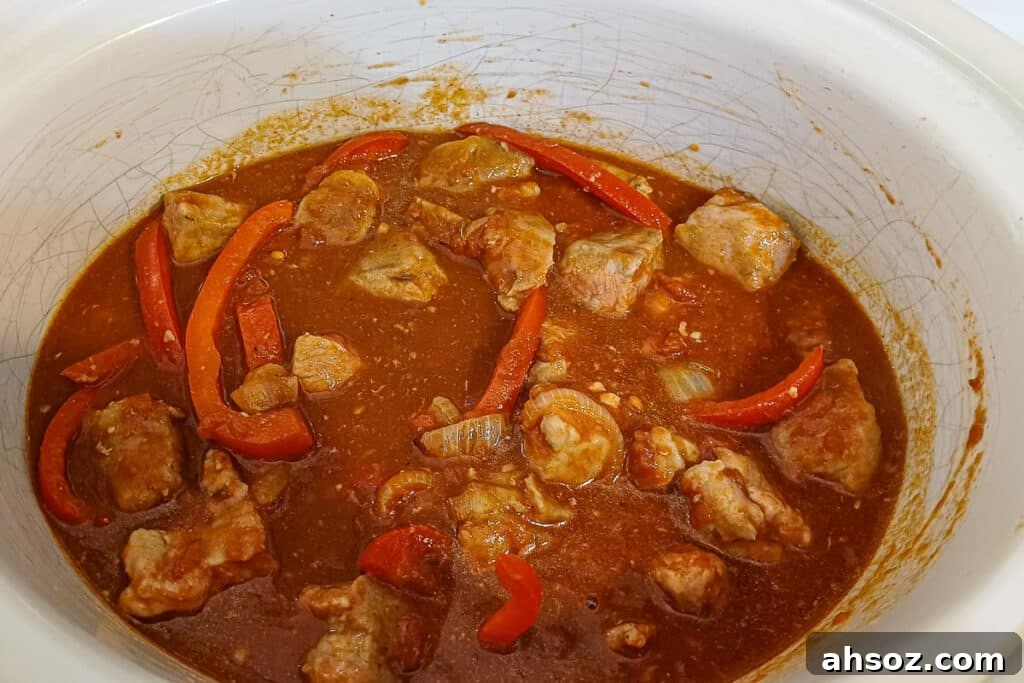 paprika pork mixture in the slow cooker