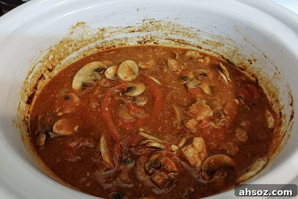 paprika pork with mushrooms in the slow cooker