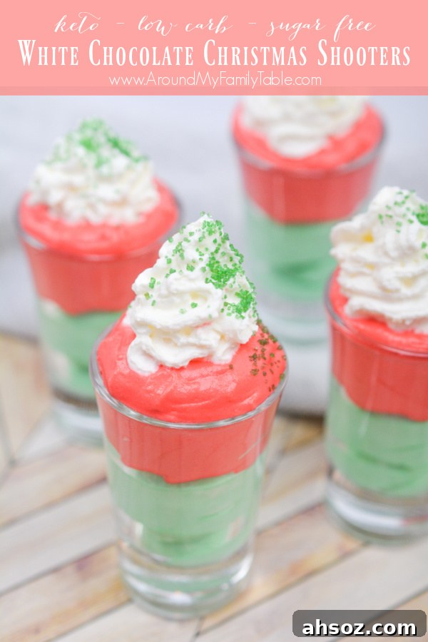Keto White Chocolate Christmas Shooters on wood board