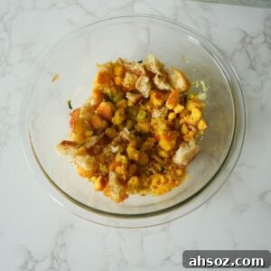 Cornbread with celery, onion, sage and butter.