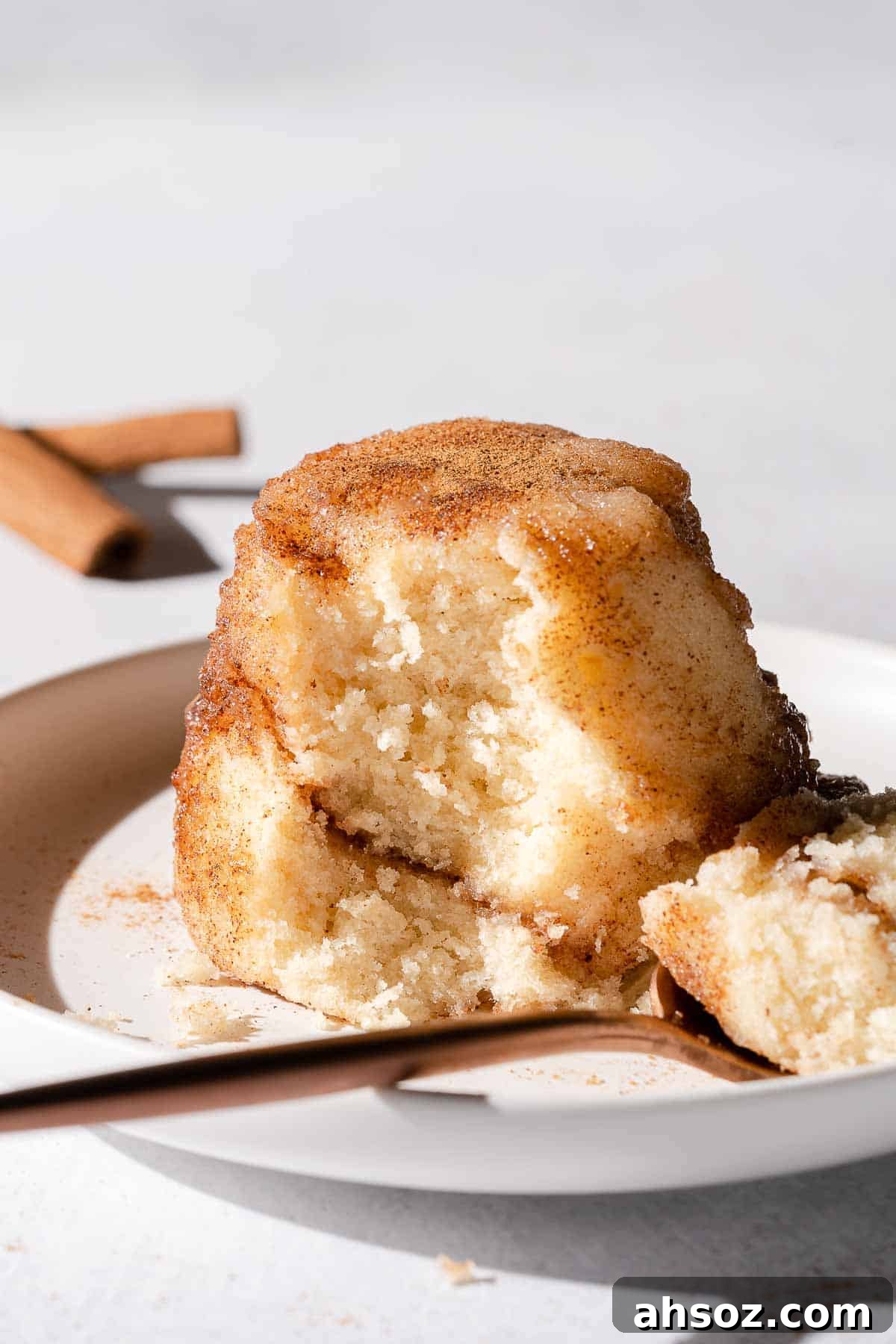 snickerdoodle mug cake on plate with spoon