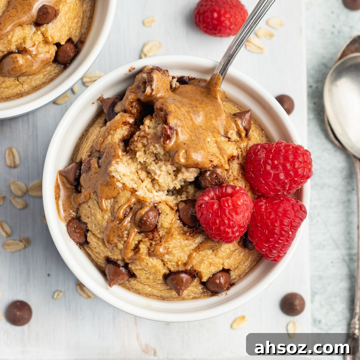 This is a square picture of a ramekin with oats.