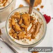 This is a square picture of Biscoff overnight oats.