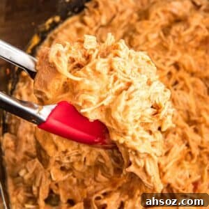 Crockpot salsa chicken being served from a crockpot.