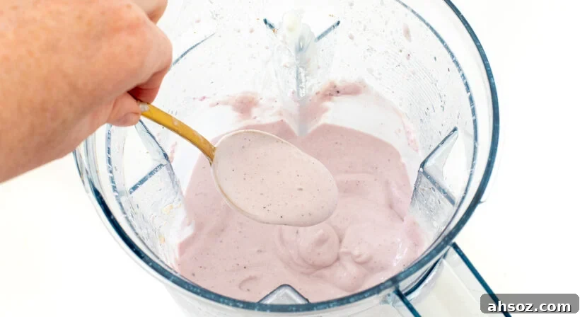 Smooth blended cottage cheese ice cream mixture.