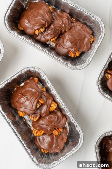 Homemade Chocolate Turtles with pecans, caramel, and chocolate
