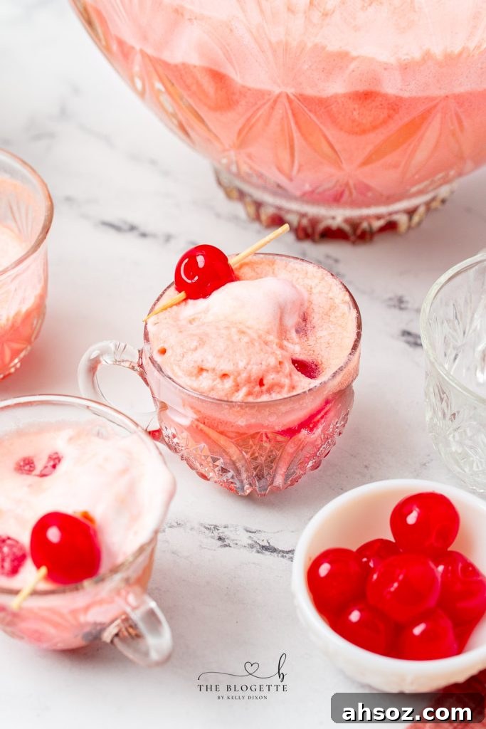 Glass of Ice Cream Punch for a holiday party