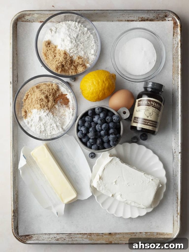 Ingredients for blueberry cheesecake bars