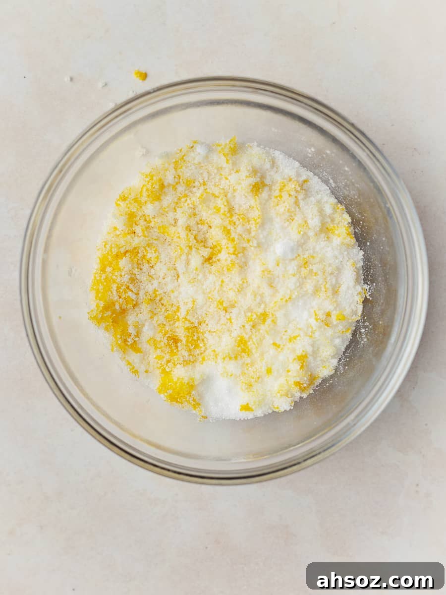 a bowl of lemon zest and granulated sugar