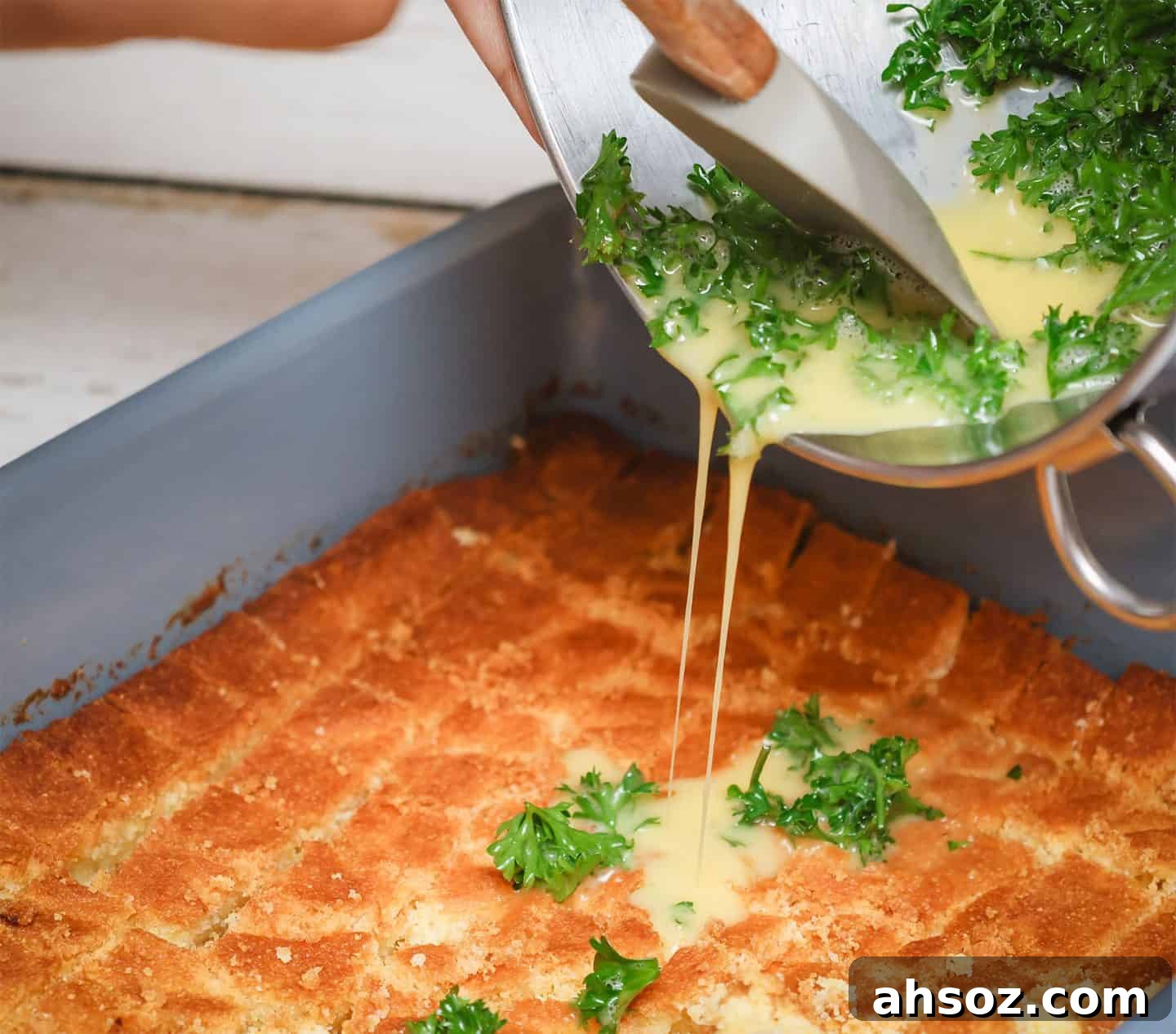 Moist Southern cornbread dressing with herbs and seasoning