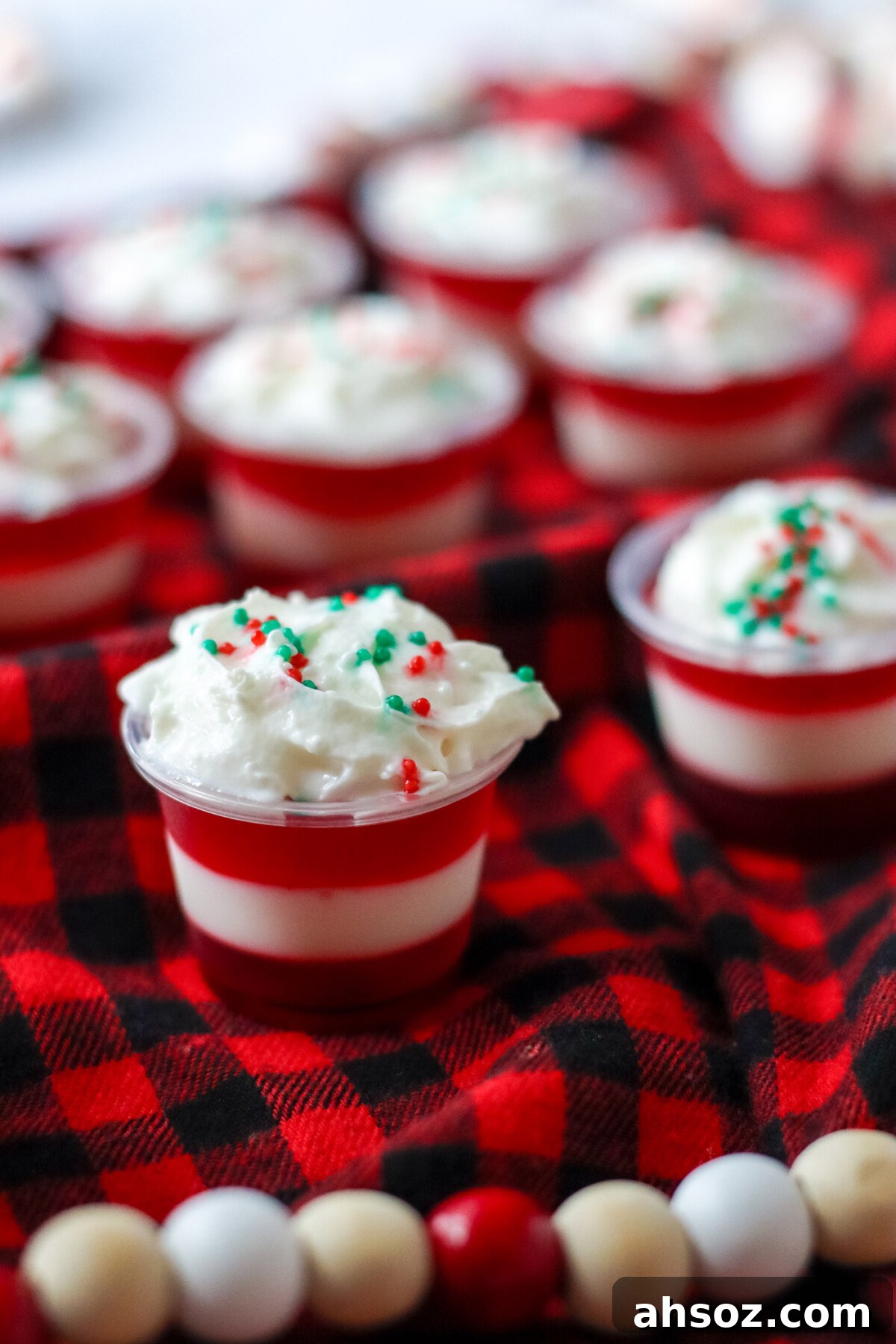 Candy Cane Jello Shots with whipped cream