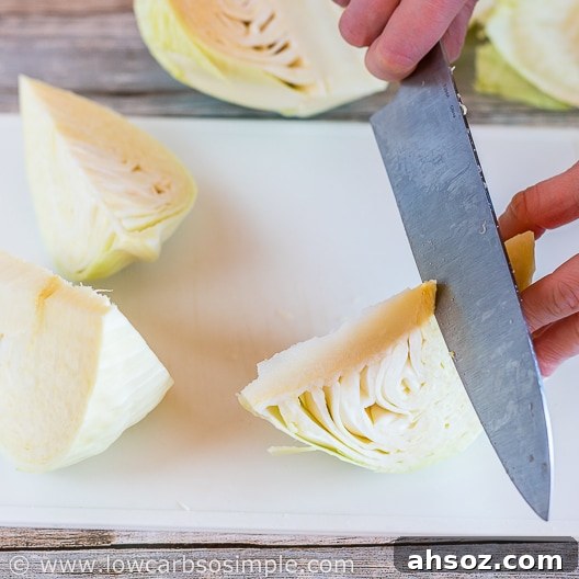 Roasted Cabbage Wedges with Bacon and Blue Cheese 11 Removing the Hard Middle Part | Low-Carb, So Simple