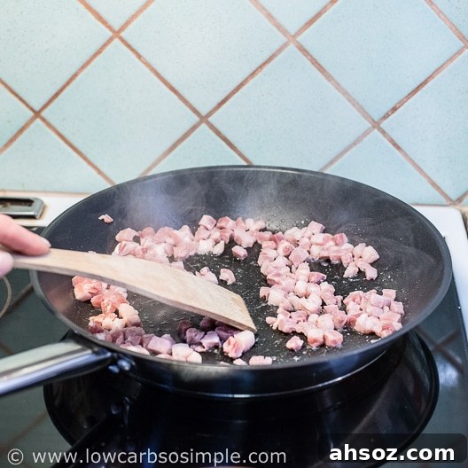Roasted Cabbage Wedges with Bacon and Blue Cheese 5 Frying Bacon | Low-Carb, So Simple