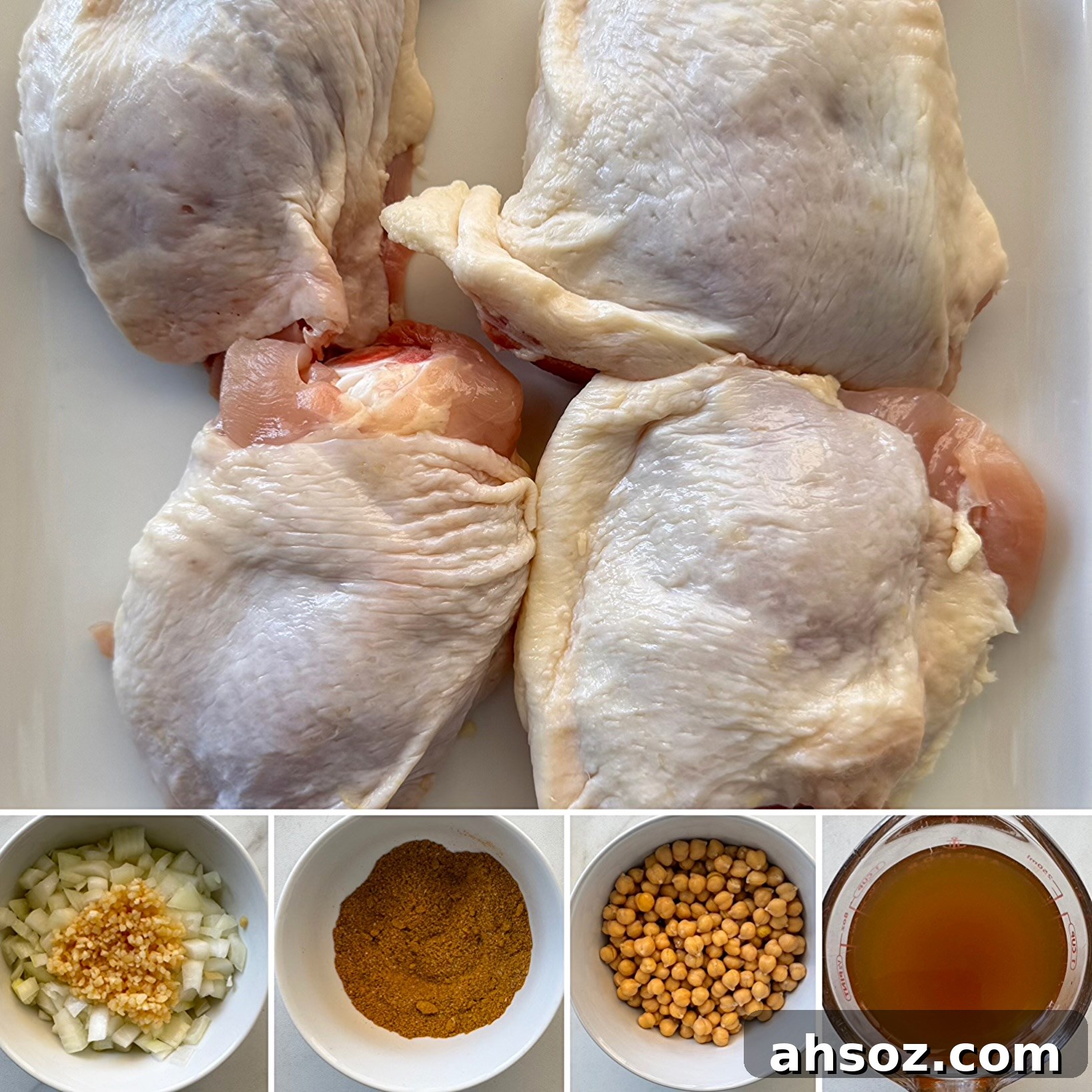 collage of ingredients for Crockpot North African Chicken