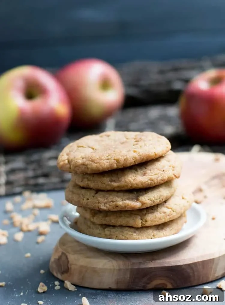 Homemade chewy apple cookies with toffee chips.