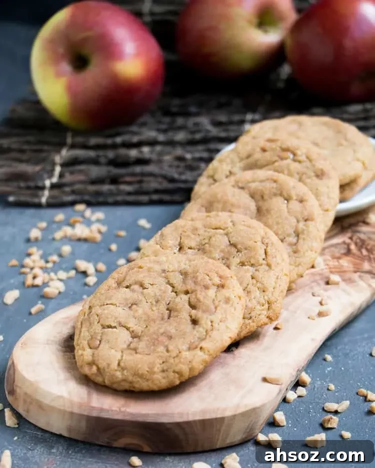 Chewy Toffee Apple Cookies stacked for serving.