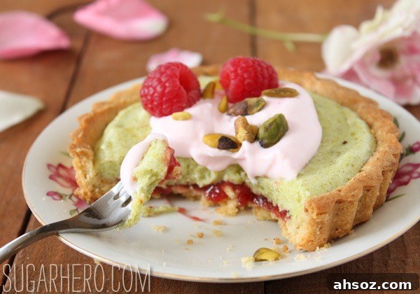 Pistachio mousse tart with rose cream